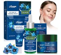 Genziana Blu, Cura Rassodante Notturna Biologica e Siero Viso Contouring, Crema Contorno Occhi, Genziana Blu e Stella Alpina, Idratante e Illuminante, Riduce le Rughe Profonde