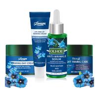 Genziana Blu Set, Crema Viso Giorno Contouring Genziana Blu, Crema Notte e Siero Viso Contouring GenzIana BLu, CrEma Contorno Occhi, Idratante e Illuminante, Riduce le Rughe Profonde