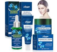 Genziana Blu Set, Crema Viso Giorno Contouring Genziana Blu e Siero Viso Contouring, Crema Contorno Occhi, con Stella Alpina, Idratante e Illuminante, Riduce le Rughe Profonde