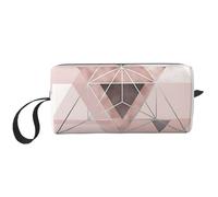Geo astratto in rosa cipria e grigio, Borsa per il trucco Borsa per cosmetici Borsa da toilette da viaggio portatile Borsa per trucco Organizer
