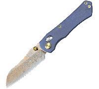 GEO Knife Komodo Damascus Steel&Copper Blade, Blue Ti Handle GEO2509B