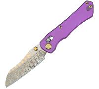 GEO Knife Komodo Damascus Steel&Copper Blade, Purple Ti Handle GEO2509C