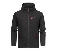 Geo Norway - Giacca da uomo Unicia, con cerniera, in pile, con cappuccio, logo e patch sulle maniche, Nero , S