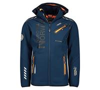 GEO NORWAY ROYAUTE MEN - Giacca Softshell Impermeabile Da Uomo - Cappuccio Giubbotto Traspirante Calda - Giacca Tattico Antivento Invernale - Ideale Attività All'aperto MARINA/ARANCIONE - S