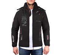 GEO NORWAY ROYAUTE MEN - Giacca Softshell Impermeabile Da Uomo - Cappuccio Giubbotto Traspirante Calda - Giacca Tattico Antivento Invernale - Ideale Attività All'aperto NERO/NERO - S