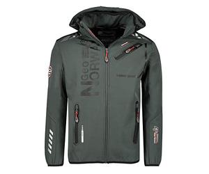 GEO NORWAY ROYAUTE MEN - Giacca Softshell Impermeabile Da Uomo - Cappuccio Giubbotto Traspirante Calda - Giacca Tattico Antivento Invernale - Ideale Attività All'aperto GRIGIO / NERO - L