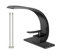 Geobella Rubinetto per lavabo da bagno moderno monoforo 1 manico, rubinetto in ottone massiccio nero opaco, montaggio curvo rubinetto per lavabo rubinetto a cascata