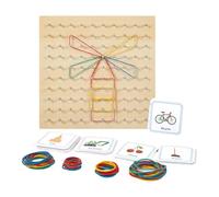 Geoboard con elastici, geoboard in Legno,Giocattolo geoboard creativo - Geopiani in legno con 80 elastici e 50 carte di motivi, Tabelle geo per l'educazione in classe