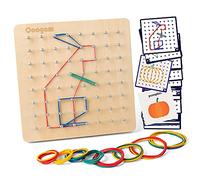 Geoboard di Legno con Carte di Pattern di Attività e Bande di Gomma - 8x8 Pin Geometria Geoboard Montessori Forma Puzzle Tavola Ispira l'immaginazione e la Creatività del Bambino