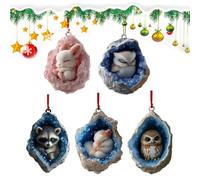 Geode Animal Ornaments | 7cm 2D Handcrafted Geode Animal Ornaments | For Holiday Home Decor Christmas Tree Car Rearview Mirror Party Door Wall Stocking