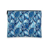 Geode Elegante trousse da viaggio per cosmetici, in agata blu, vintage, da donna, portatile, piccola in tela, con cerniera, borsa da toeletta invernale per la cura della pelle, Blu, 7x9 Inch, Agata