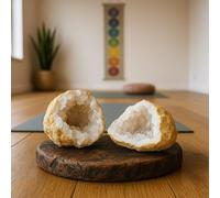 Geode Naturale Bianco dal Marocco con Cristalli Brillanti e Guscio ocra Diam. 4/5 - Decorazione energetica per casa, Meditazione e Collezione 2805251203