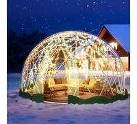 Geodesic Dome Garden Greenhouse with Clear PVC Cover, Includes 2 Light Ropes for Outdoor Use, Patios