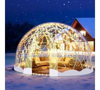 Geodesic Dome Greenhouse 3.6m with Clear PVC Cover, Outdoor Garden Tent with 2 Light Ropes for Patio, Durable and Weather-Resistant Design