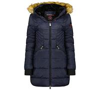 Geographical Norway Abeille Lady Distribrands - Parka caldo da donna - cappotto di pelliccia sintetica spessa - giacca a vento invernale - piumino lungo foderato (Blu Marino XL - Taglia 4)