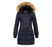 Geographical Norway Abeille Lady Distribrands - Parka caldo da donna - cappotto di pelliccia sintetica spessa - giacca a vento invernale - piumino lungo foderato (Blu Marino XL - Taglia 4)