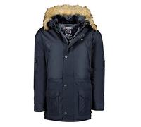 Geographical Norway Abiosaure Men Distribrands - Giacca calda impermeabile da uomo - cappotto con cappuccio spesso in pelliccia all'aperto - giacca antivento invernale con fodera (Blu Marino L)