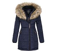 Geographical Norway BEAUTIFUL LADY - Parka Caldo Da Donna - Cappotto Cappuccio Di Pelliccia Finta - Giacca A Vento Invernale - Giacca Lunga Fodera Calda - Regalo Donna (Navy S)