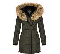 Geographical Norway Beautiful - Piumino da donna, con cappuccio in pelliccia Kaki Small