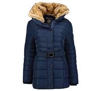 Geographical Norway BELLENA - Parka Grande da Donna - Cappotto Invernale Caldo - Maniche Lunghe E Collo in Pelliccia Sintetica - Giacca da Donna in Tessuto Resistente (Marina Militare)