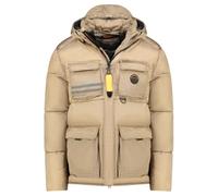 Geographical Norway Dolbary Men - Parka lungo caldo, da uomo, autunno e inverno, impermeabile e idrorepellente, giacca con cappuccio in pelliccia per esterni, giacca a vento, da uomo (beige L), beige,