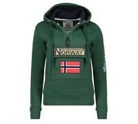 Geographical Norway Felpa con cappuccio da uomo, con mezza zip e marsupio, a maniche lunghe, produzione BANS per il tempo libero, informale, verde scuro, L