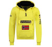 Geographical Norway - Felpa con Cappuccio, Modello: Gymclass, da Uomo, Infilabile dalla Testa Giallo Fluo S