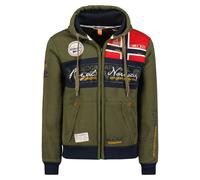 Geographical Norway Felpa Flyer Full Zip con Cappuccio Sport Verde Kaki Uomo