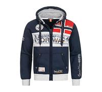 Geographical Norway Flyer Men - Felpe Elegante Zip Cappuccio Tasca Uomo - Felpe Logo Uomo - Felpe Unisex Cappuccio Hoody Tasche - Hoodie Pullover Sport Casual Uomini Blu Marino S