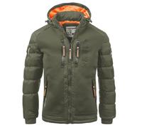 Geographical Norway - Giacca invernale da uomo, trapuntata con cappuccio - Giacca calda e foderata - Cappuccio per sci e snowboard all'aperto per l'inverno/autunno in bundle con berretto UD, cachi, L