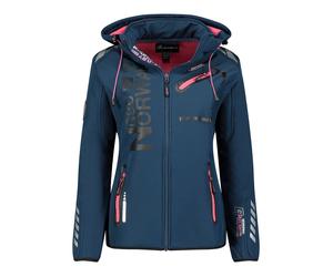 Geographical Norway Giubbotto Softshell Reine con Cappuccio Full Zip Antivento Blu/Rosa Donna
