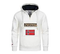 Geographical Norway GYMCLASS - Felpa con cappuccio e tasca a marsupio da uomo, con logo della marca e maniche lunghe, bianco, XL