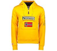 Geographical Norway GYMCLASS - Felpa con cappuccio e tasca a marsupio da uomo, con logo della marca e maniche lunghe, Mostarda, L