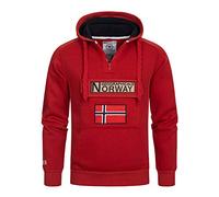 Geographical Norway GYMCLASS - Felpa con cappuccio e tasca a marsupio da uomo, con logo della marca e maniche lunghe, rosso, L