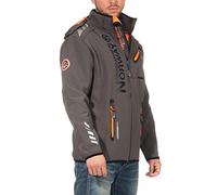 Geographical Norway ROYAUTE MEN - Giacca Softshell Impermeabile Uomo - Giubbotto Cappuccio Traspirante All'aperto - Giacca Invernale Antivento - Ideale Attività All'aperto (Grigio scuro/Arancio, L)