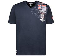 Geographical Norway JOTHAM Men - Maglietta Cotone Uomo Stampa Scollo V - T-Shirt V-Neck Maniche Corte Morbida Prodotto - Stile Casual Fit Modello Blu Marino XL