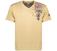 Geographical Norway JOTHAM Men - Maglietta Cotone Uomo Stampa Scollo V - T-Shirt V-Neck Maniche Corte Morbida Prodotto - Stile Casual Fit Modello Beige L
