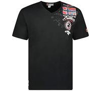 Geographical Norway JOTHAM Men - Maglietta Cotone Uomo Stampa Scollo V - T-Shirt V-Neck Maniche Corte Morbida Prodotto - Stile Casual Fit Modello Nero XXL