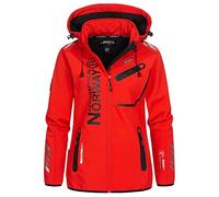 Geographical Norway Reine Lady - Giacca Cappuccio Softshell Impermeabile Donna - Giubbotto Antivento - Attività Escursioni Running Autunno Inverno Primavera (Rosso Nero XL)