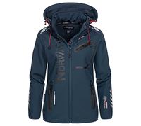 Geographical Norway REINE LADY - Giacca Softshell Impermeabile Donna - Giacca Cappuccio Softshelljacke - Giacca Invernale Antivento - Attività All'aperto Regolabile (Navy L) Taglia 3