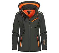 Geographical Norway REINE LADY - Giacca Softshell Impermeabile Donna - Giacca Cappuccio Softshelljacke - Giacca Invernale Antivento - Attività All'aperto Regolabile (Grigio/Arancione S) Taglia 1