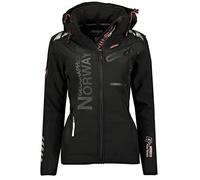Geographical Norway Romantic Turbo-Dry - Giacca da Donna in Softshell, con Cappuccio Rimovibile Nero/Nero XL