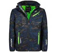 Geographical Norway ROYAUTE MEN - Giacca Softshell Impermeabile Uomo - Giubbotto Cappuccio Traspirante All'aperto - Giacca Invernale Antivento - Ideale Attività All'aperto (CAMO Navy / Verde, L)