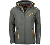 Geographical Norway ROYAUTE MEN - Giacca Softshell Impermeabile Uomo - Giubbotto Cappuccio Traspirante All'aperto - Giacca Invernale Antivento - Ideale Attività All'aperto (Grigio scuro/Arancio, L)