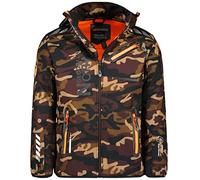 Geographical Norway ROYAUTE MEN - Giacca Softshell Impermeabile Uomo - Giubbotto Cappuccio Traspirante All'aperto - Giacca Invernale Antivento - Ideale Attività All'aperto (CAMO Kaki / Orange, M)