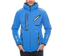 Geographical Norway ROYAUTE MEN - Giacca Softshell Impermeabile Uomo - Giubotto Cappuccio Transpirante All'aperto - Giacca Invernale Antivento - Ideale Attività All'aperto (Blu M)