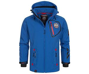 Geographical Norway Tacebook Men - Giacca Softshell Uomo Cappuccio Impermeabile - Giubbotto invernale Antipioggia Esterno - Escursionismo Sci Autunno Inverno Primavera (Blu Reale L)