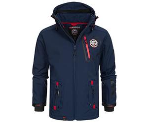Geographical Norway Tacebook Men - Giacca Softshell Uomo Cappuccio Impermeabile - Giubbotto invernale Antipioggia Esterno - Escursionismo Sci Autunno Inverno Primavera (Blu Navy L)