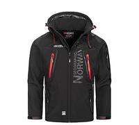 Geographical Norway Techno Men Distribrands - Giacca Softshell impermeabile da uomo - Giacca con cappuccio traspirante all'aperto - Giacca invernale tattica antivento (Nero/Rosso L)