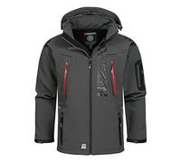 Geographical Norway Techno Men Distribrands - Giacca Softshell impermeabile da uomo - Giacca con cappuccio traspirante all'aperto - Giacca invernale tattica antivento (Grigio Scuro/Rosso 3XL)